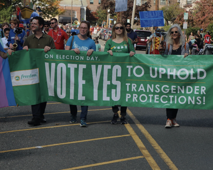 Christine Barber marching to uphold transgender protections